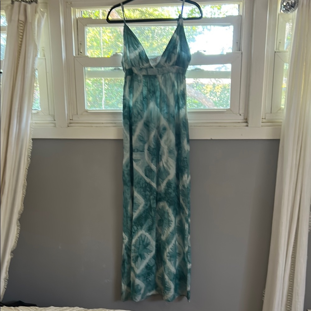 Teal and White Tie Dye Maxi Dress